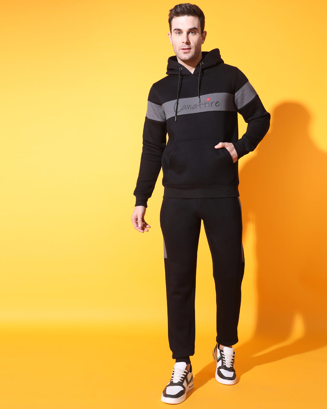 Shadow Slate: Unisex Black Track Suit with Timeless Deep Grey Accents